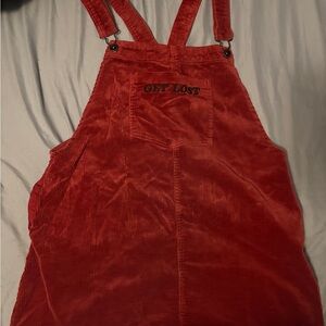 Hot Topic Red Corduroy Overall Skirt